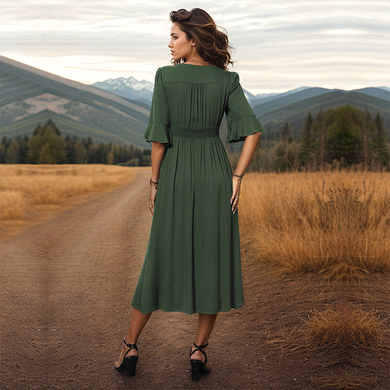 Summer Women Solid Color Dress  DestGlow