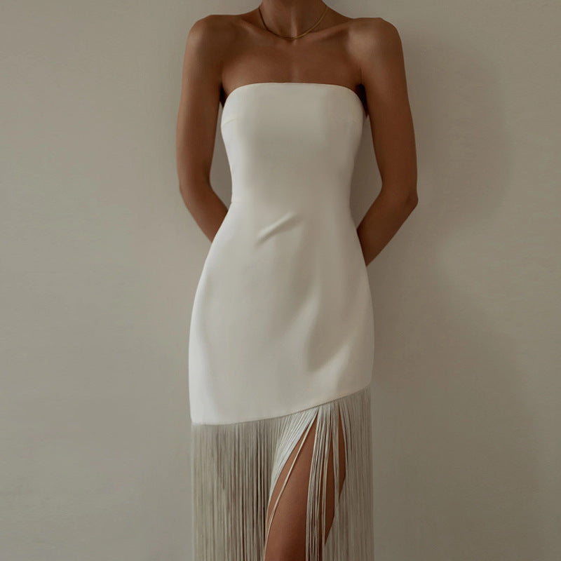 Dress Summer Tassel Sexy Tube Top Split Dress Women by Ragazza