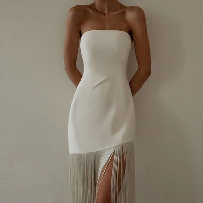 Dress Summer Tassel Sexy Tube Top Split Dress Women by Ragazza