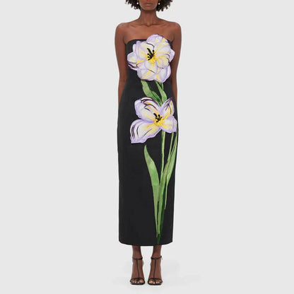 Socialite Design Maxi Dress Floral Embroidered Tube Top Sleeveless Slimming Dress Women by Ragazza