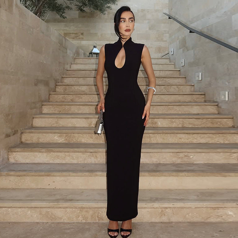 French Chest Hollow Out Cutout Knitted Dress Winter Slim Back Slit Dress by Ragazza