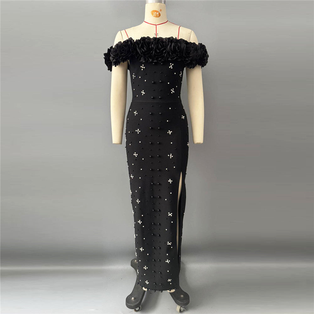 Sexy off Shoulder Beads Rhinestones Bandage One Piece Dress Applique Party Gathering Evening Dress by Ragazza