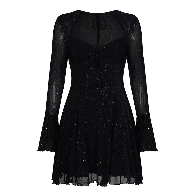 Sexy Women Dress Lace up Sheer Mesh Shiny Party a Swing Dress by Ragazza