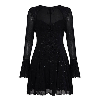 Sexy Women Dress Lace up Sheer Mesh Shiny Party a Swing Dress by Ragazza
