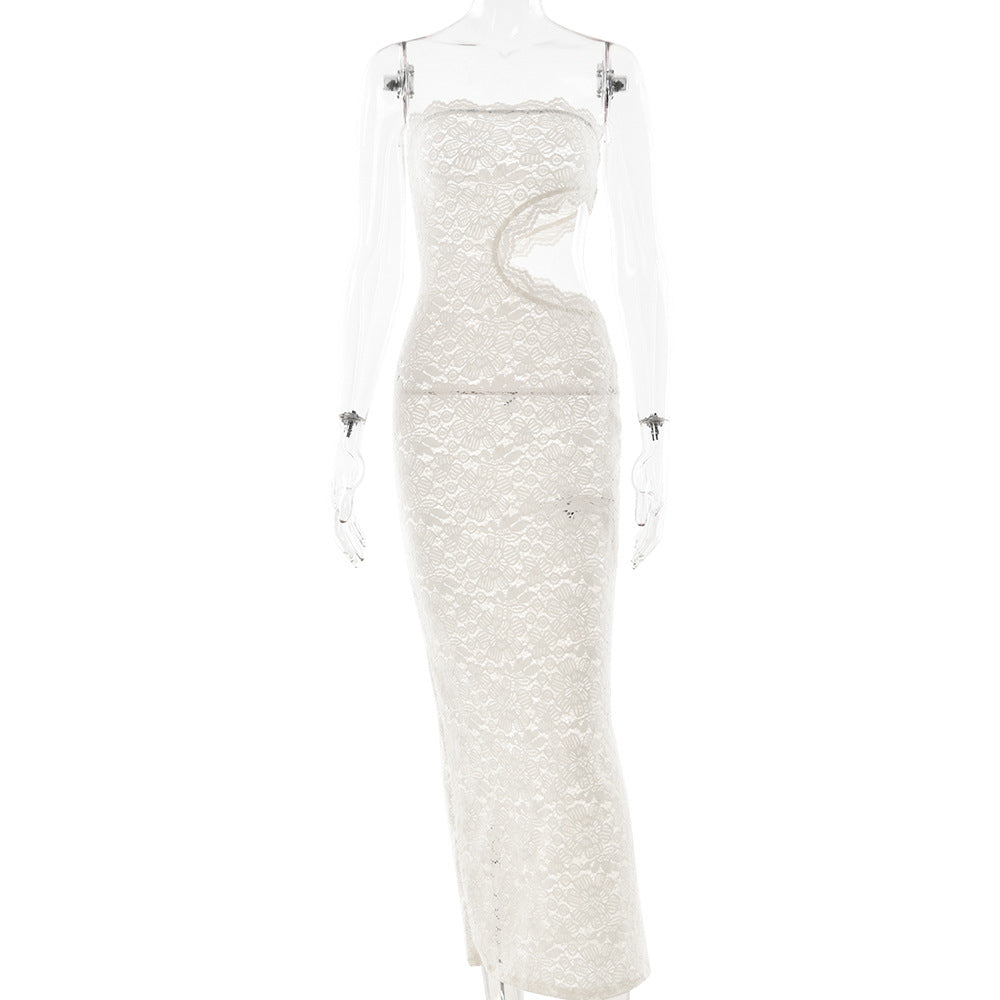 Summer Sexy Lace Hollow Out Cutout Split Women Tube Top Dress by Ragazza