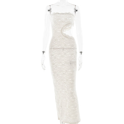 Summer Sexy Lace Hollow Out Cutout Split Women Tube Top Dress by Ragazza