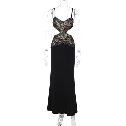 Women Clothing Autumn Sexy Hollow Out Cutout out Lace Splicing Sling Sheath Dress for Women by Ragazza