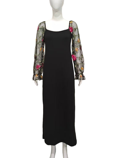 Women Clothing Women Heart Collar Floral Embroidery See through Slim Fit Elegant Dress by Ragazza