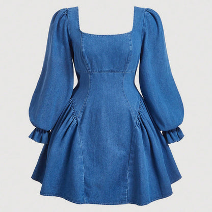 Women Clothing French Long Sleeve Waist Controlled Large Hem Slimming Dress by Ragazza