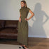 Knitted Dress Casual Waist Tight High Neck Ribbing Pleated Slim Knitted Dress Women by Ragazza