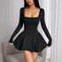 Women Clothing Autumn Winter Long Sleeve Vest Type Slim Fit Sexy Bud Hem Ruffled Dress by Ragazza