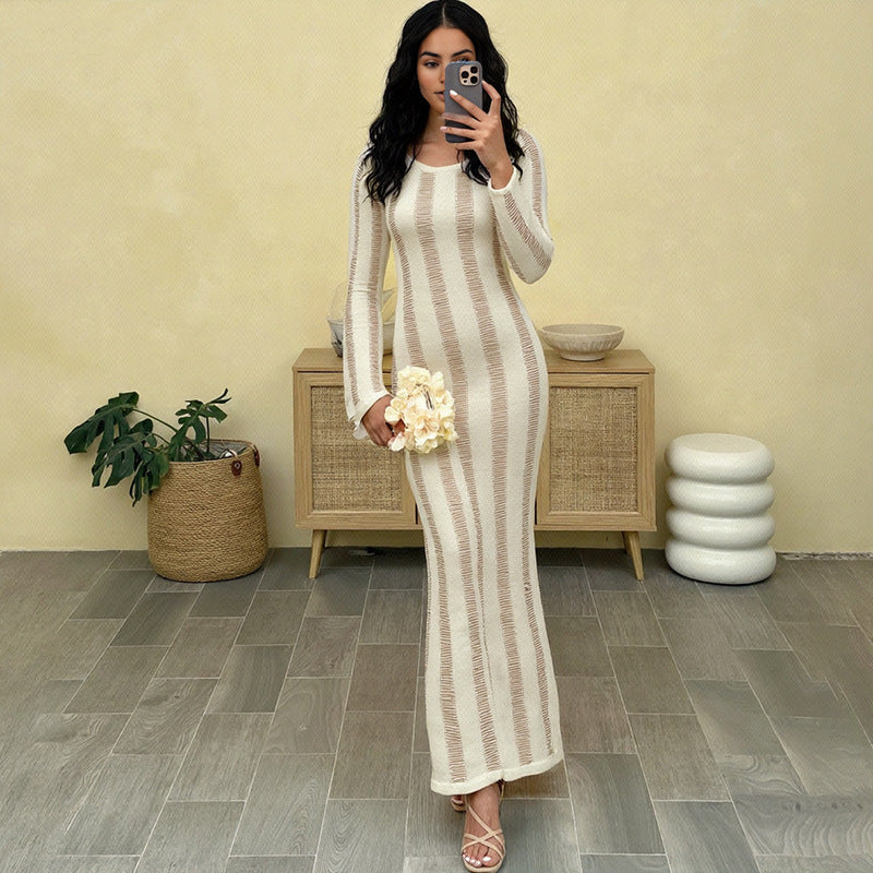 Women Clothing Autumn Sexy Sexy Cutout Bare Back Slim Fit Knitted Long Sleeved Dress Women by Ragazza