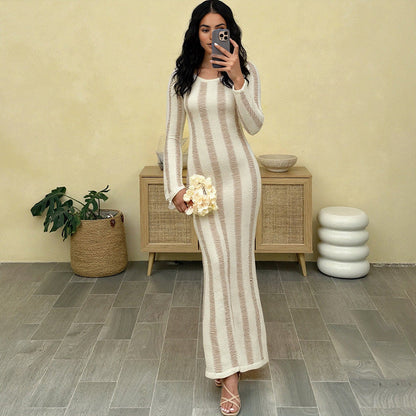Women Clothing Autumn Sexy Sexy Cutout Bare Back Slim Fit Knitted Long Sleeved Dress Women by Ragazza