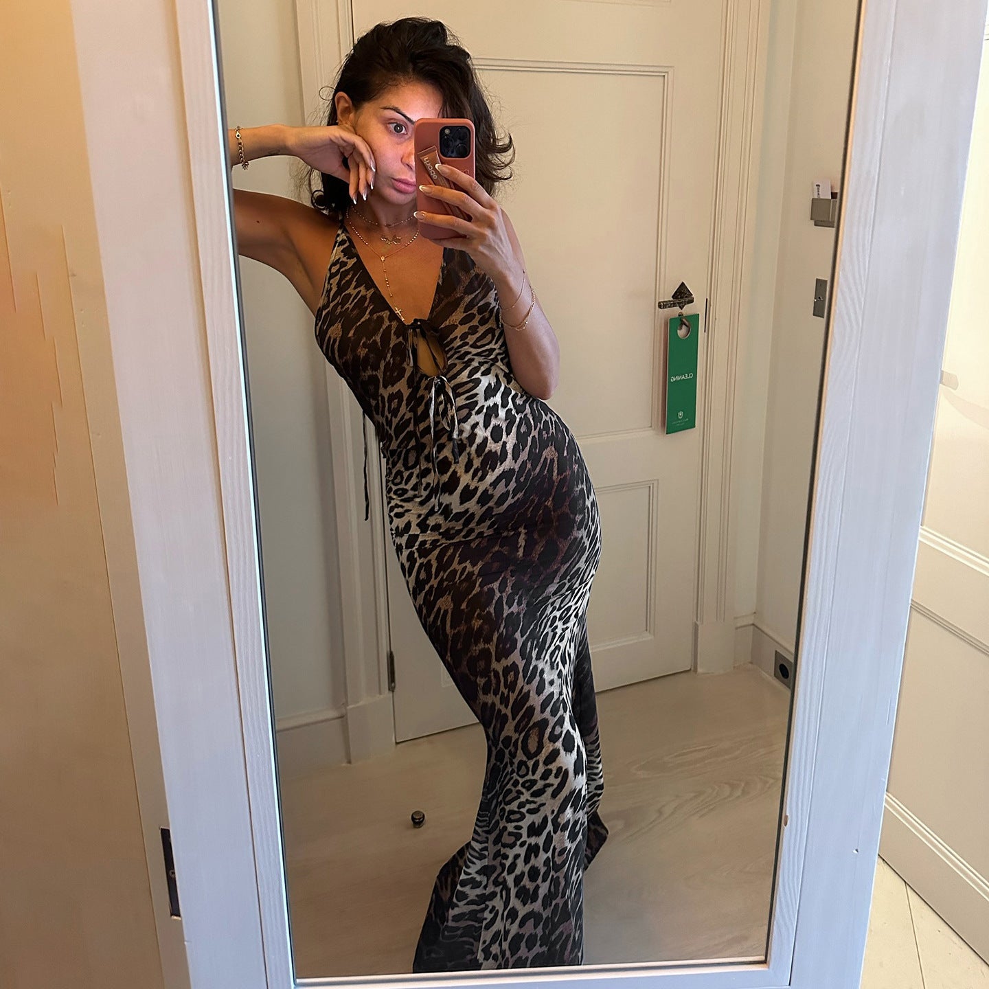 Sexy Party Formal Dress Leopard Print Backless Halter Tied V neck Dress by Ragazza