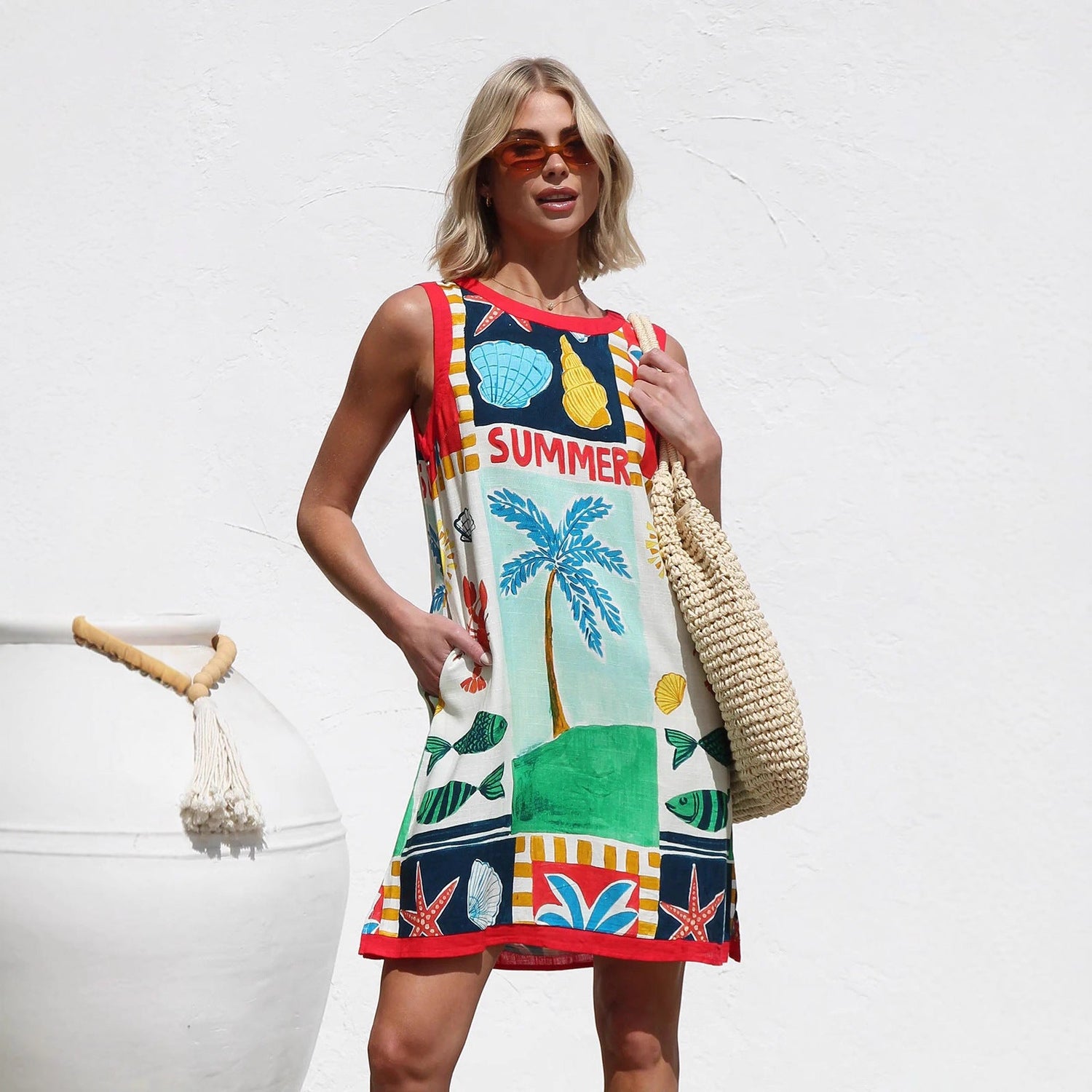 Dress Positioning Multicolor Printing Sleeveless Vest Dress by Ragazza