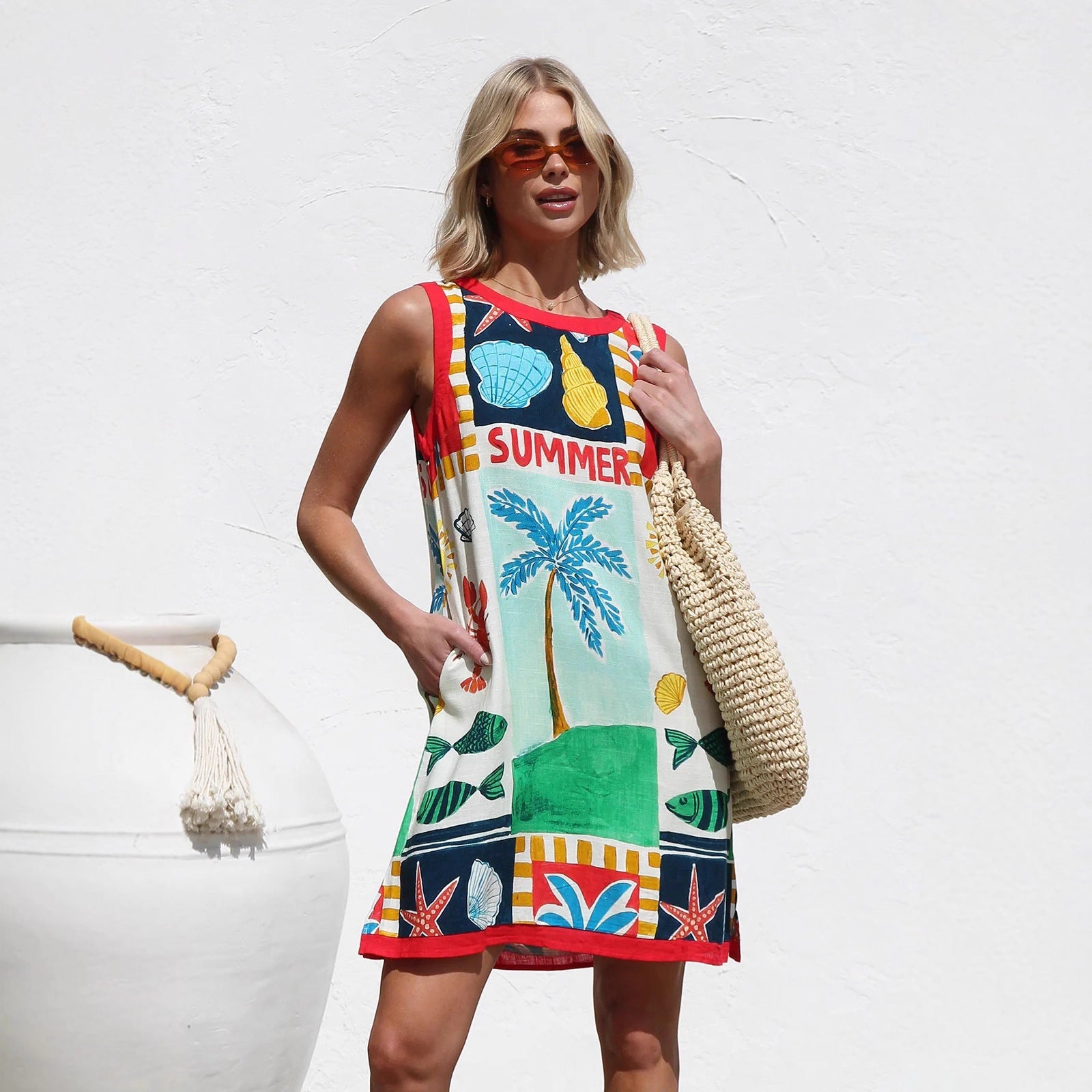 Dress Positioning Multicolor Printing Sleeveless Vest Dress by Ragazza
