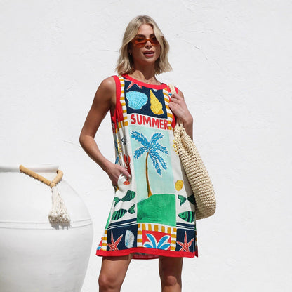 Dress Positioning Multicolor Printing Sleeveless Vest Dress by Ragazza