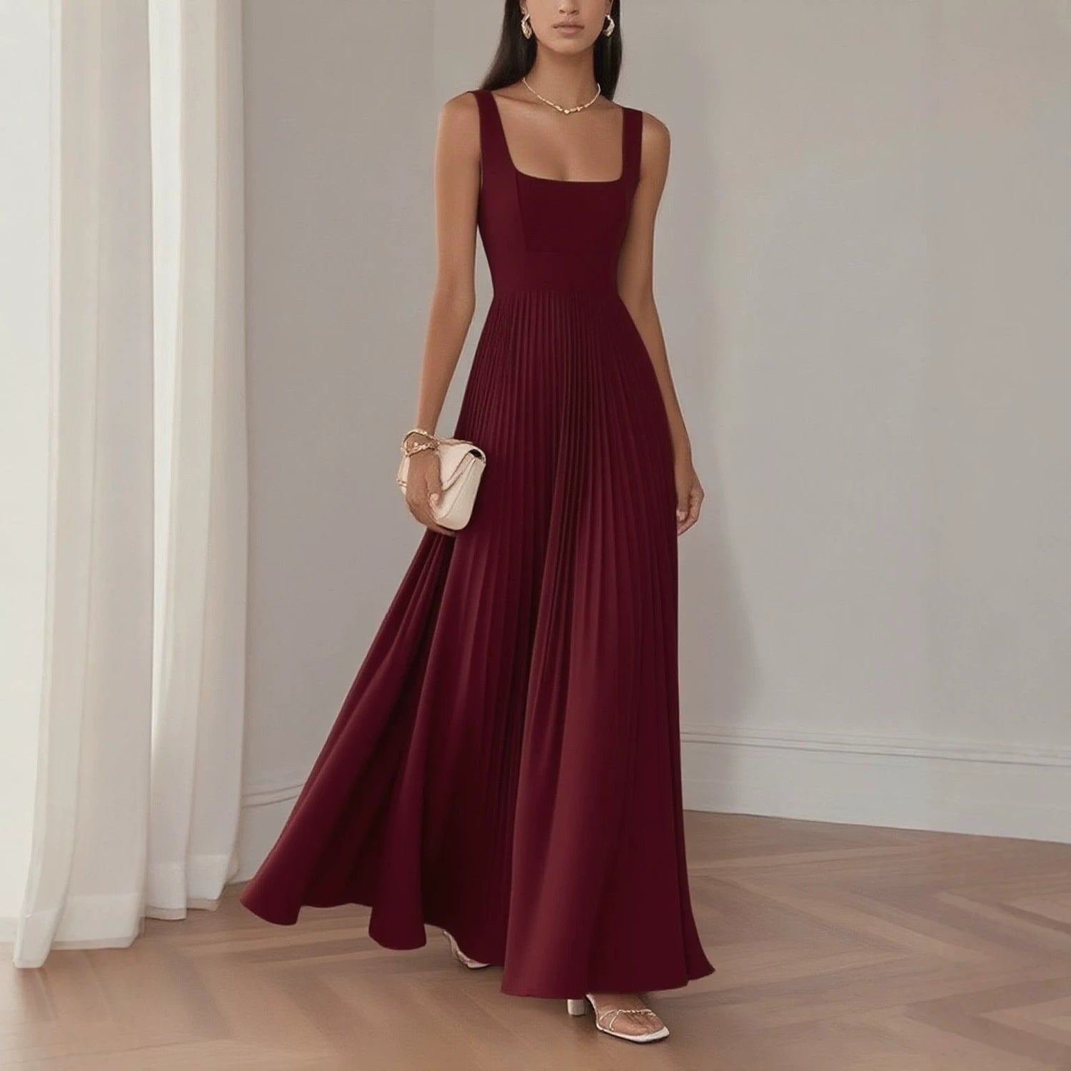 Women Clothing I Dress Elegant Pleated Maxi Dress Elegant Slim Sleeveless Dress  DestGlow