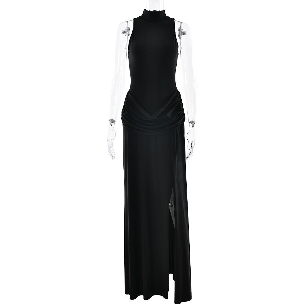 Summer Sexy High Split Tight Waist Women Dress Elegance Sleeveless Pleated Dress by Ragazza