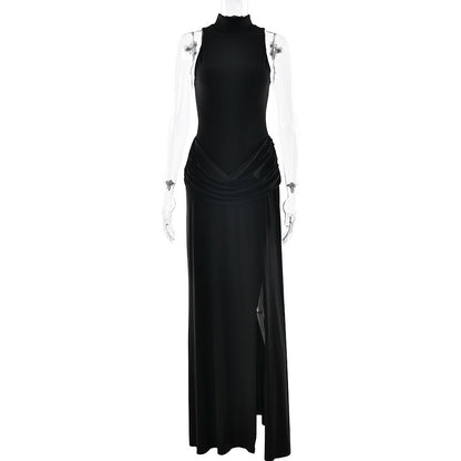 Summer Sexy High Split Tight Waist Women Dress Elegance Sleeveless Pleated Dress by Ragazza