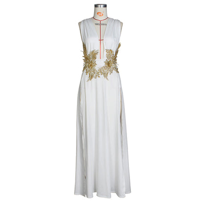 New Ladies Maxi Dress Sexy Fashion Wedding Evening Dress Deep V Plunge Plunge High Slit Part Large Swing Mop Dress by Ragazza