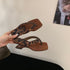 Leopard Print Wedge Toe Square Toe Slippers Women Niche Profiled Heel with Sandals  DestGlow
