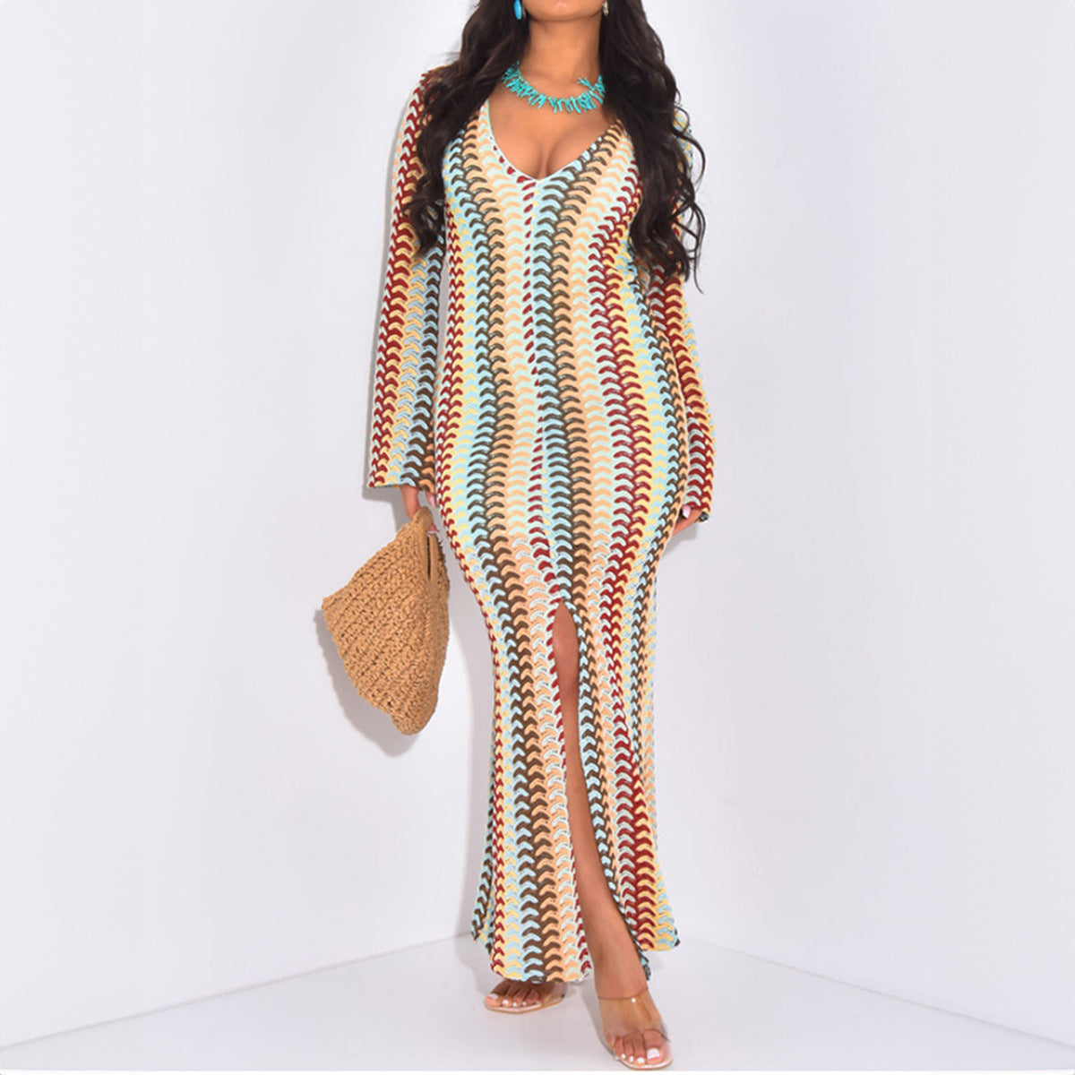 Vacation Elegant Long Sleeve Narrow Maxi Dress Women Clothing Autumn Winter by Ragazza