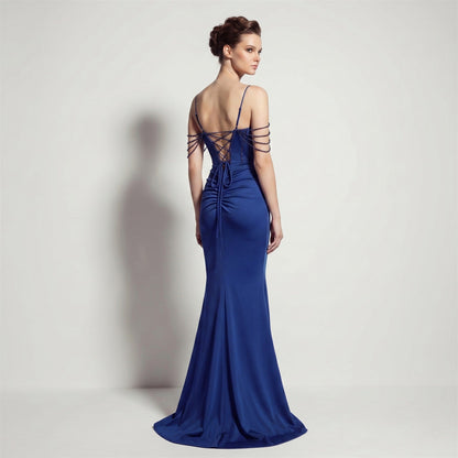 Sexy Satin High Slit Slim Fit Lace up Fishtail Long Annual Party Party Evening Dress by Ragazza