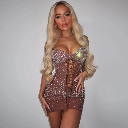 Sexy Slim Rhinestone Tied Dress by Ragazza