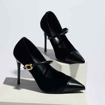 Women Stiletto Heel High Heel Shoes Pointed Toe Sexy Socialite French Shallow Mouth Pumps Satin Mary Jane Shoes  DestGlow