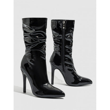 Supply Pointed Stiletto Heel Pile Boots Patent Leather Nude Shoes Short High Heel Riding Boots  DestGlow