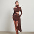 Women Clothing Autumn Strap off the Shoulder Hollow Out Cutout Irregular Asymmetric Dress by Ragazza