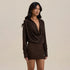 Women Clothing Autumn Winter Solid Color Casual Swing Collar Long Sleeve Slim Mini Pleated Short Dress  DestGlow