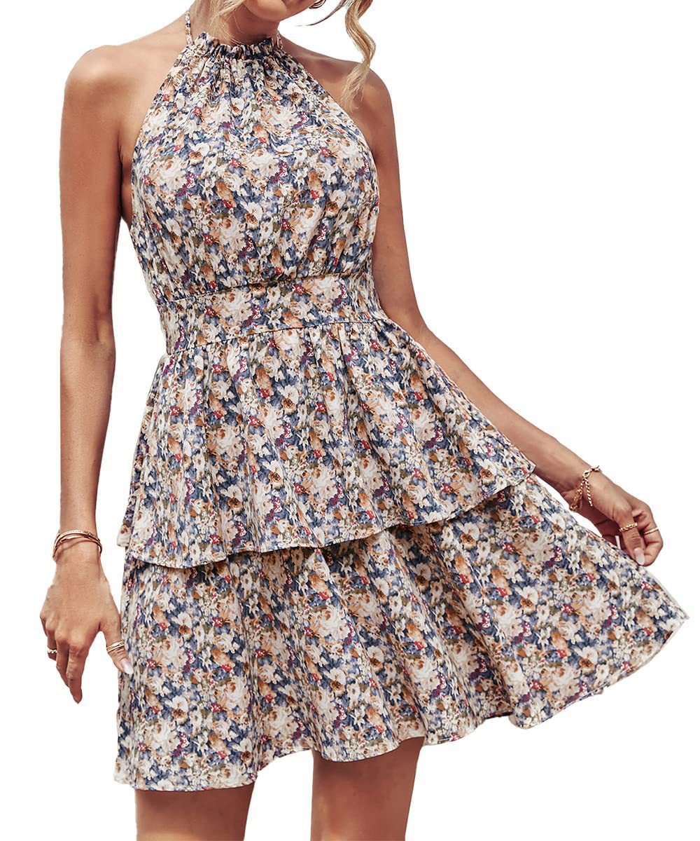 Summer Halter Backless Printed Sleeveless Dress Women Clothing by Ragazza