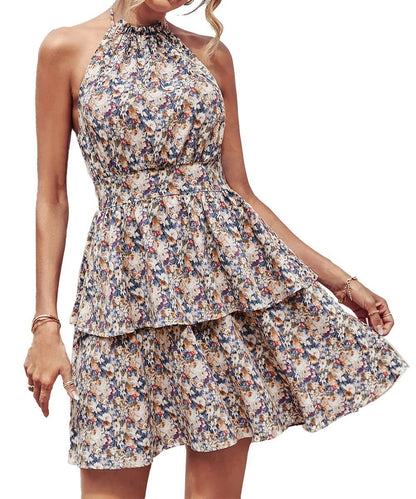 Summer Halter Backless Printed Sleeveless Dress Women Clothing by Ragazza