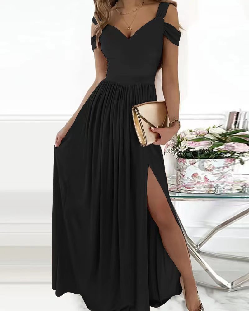 Women Clothing Maxi Dress Printed V neck Elegance Sleeveless Sexy Slit Dress by Ragazza