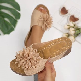 Floral Cloth Wedge Slippers Women Outdoor Seaside Platform Beach Slippers  DestGlow