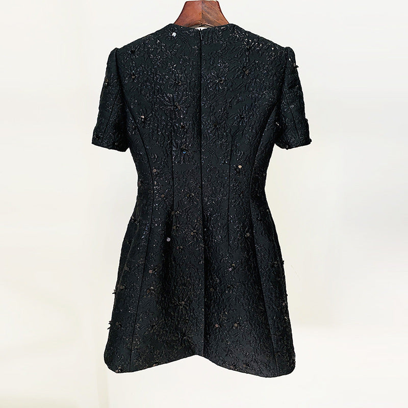 Elegant Graceful Jacquard Heavy Industry Beads Short Sleeve Dress Two Piece by Ragazza