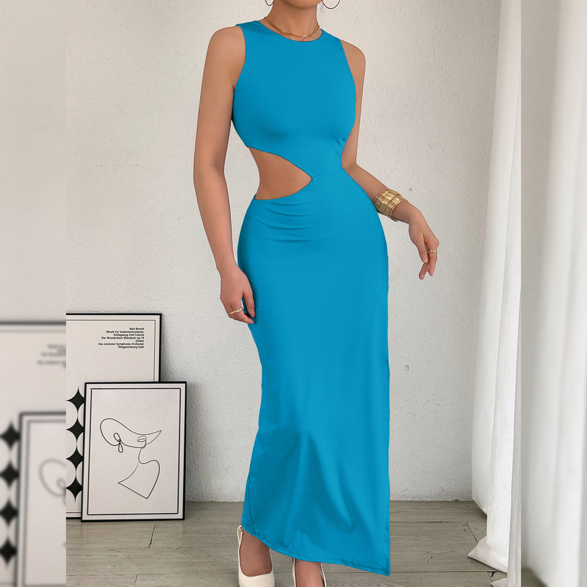 Arrival Maxi Dress Women Sleeveless Hollow Out Cutout Slit Maxi Dress by Ragazza