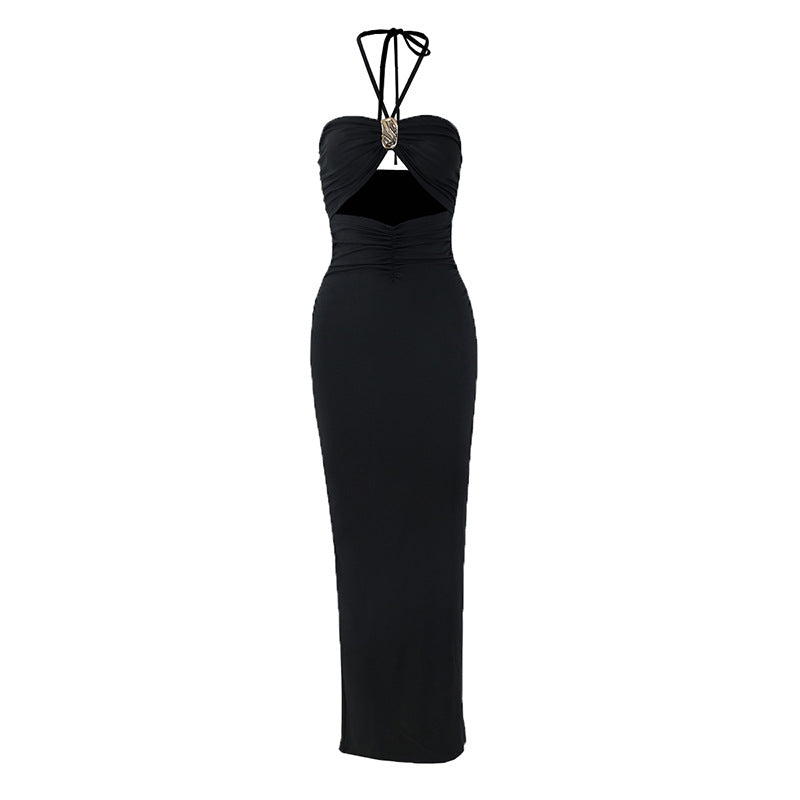 Summer Sexy Halter Three Dimensional Decoration Hollow Out Cutout Backless Leg Exposed Dress Women Clothing  DestGlow