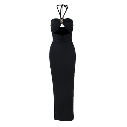 Summer Sexy Halter Three Dimensional Decoration Hollow Out Cutout Backless Leg Exposed Dress Women Clothing  DestGlow