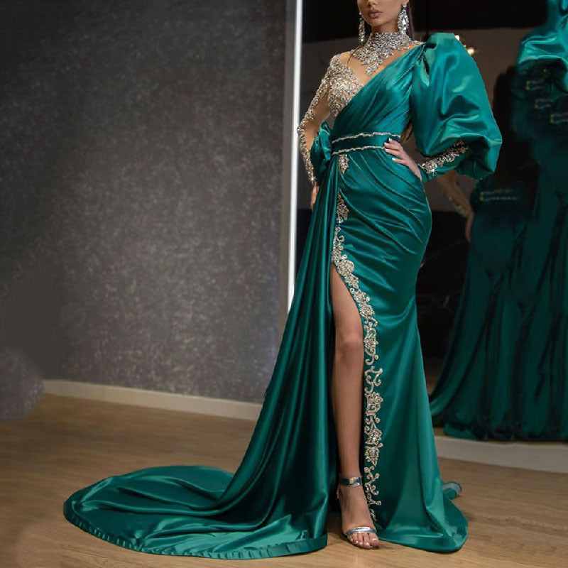Cocktail Fishtail Gold Dress Host Stage Performance Model Small Trailing Slim Fit Elegant Evening Dress  DestGlow