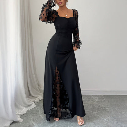 Elegant Dignified Hollow Out Cutout Long Sleeve Long Dress Women Clothing Autumn Winter by Ragazza