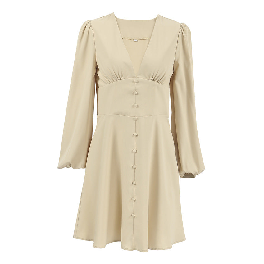 French Chiffon V neck Waist Tight Atmosphere Feeling Tong Qin Dress Autumn Arrival Short by Ragazza