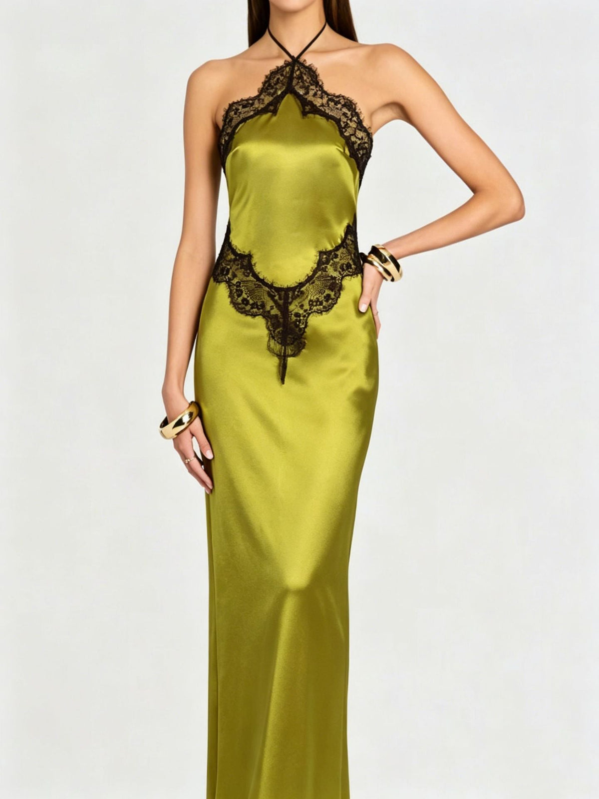 Patchwork Lace Maxi Dress Sexy Slim Fit Halter Waist Tight Elegant Dress  DestGlow