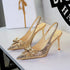 Fengshui Diamond Bow High Heels Women Pointed Toe Stiletto Heels Sparkle Sequ Back Strap Pumps  DestGlow