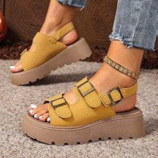 Suede Belt Buckle Platform Sandals Women Platform Wedge Plus Size Beach Slippers  DestGlow
