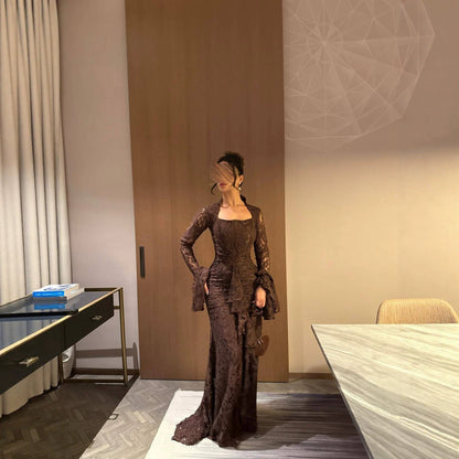Autumn Women Clothing Elegant Lace Swing Evening Dress  DestGlow