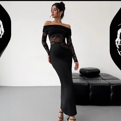 Hollow Out Cutout out Summer off-Shoulder Lace Maxi Dress Long Sleeve High Grade Sexy Sheath Dress Women Clothing by Ragazza