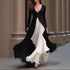 Long Sleeve V neck Slim Waist Dress French Black White Color Contrast Patchwork Large Swing Dress by Ragazza